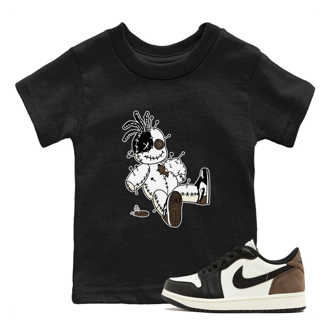 AJ1 Mocha shirts to match jordans Voodoo Doll unique Halloween sneaker tee Air Jordan 1 Mocha SNRT Sneaker Tees streetwear brand Baby and Youth Black 1 cotton tee