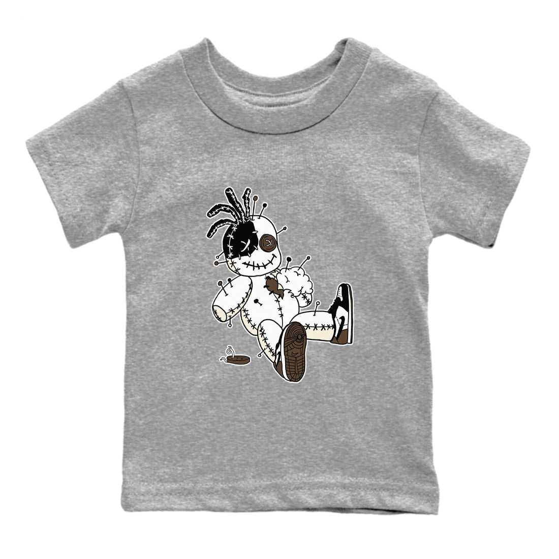 AJ1 Mocha shirts to match jordans Voodoo Doll unique Halloween sneaker tee Air Jordan 1 Mocha SNRT Sneaker Tees streetwear brand Baby and Youth Heather Grey 2 cotton tee