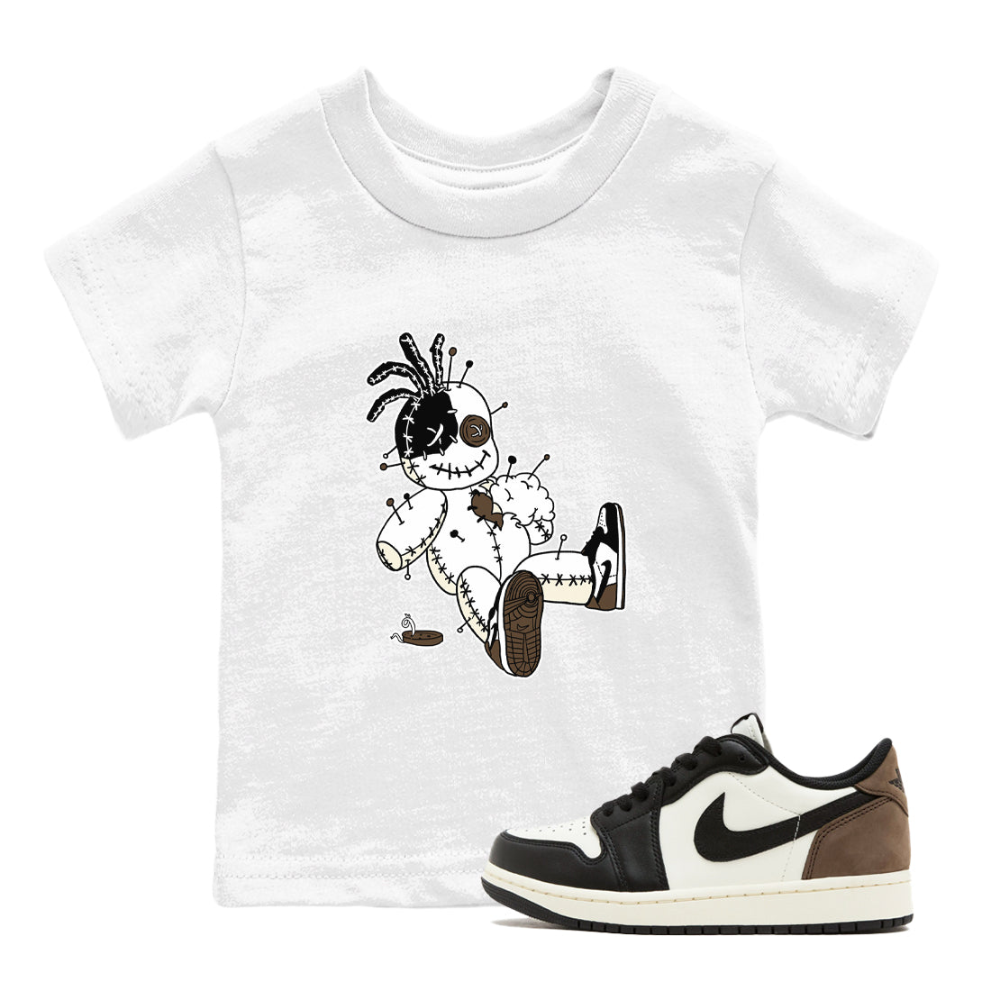 AJ1 Mocha shirts to match jordans Voodoo Doll unique Halloween sneaker tee Air Jordan 1 Mocha SNRT Sneaker Tees streetwear brand Baby and Youth White 1 cotton tee