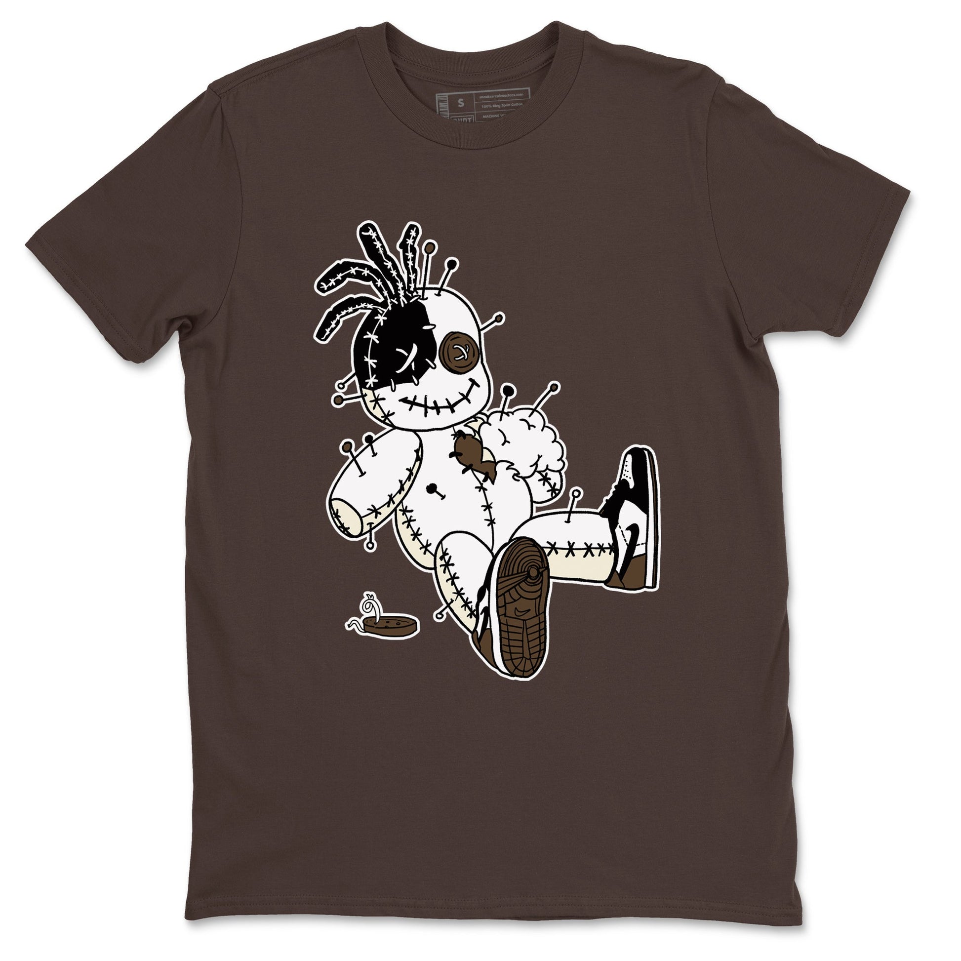 AJ1 Mocha shirts to match jordans Voodoo Doll unique Halloween sneaker tee Air Jordan 1 Mocha SNRT Sneaker Tees streetwear brand Dark Chocolate 2 unisex cotton tee