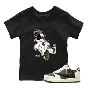 1s Travis Scott Medium Olive shirts to match jordans Voodoo Doll unique Halloween sneaker tee Air Jordan 1 Travis Scott Medium Olive SNRT Sneaker Tees streetwear brand Baby and Youth Black 1 cotton tee