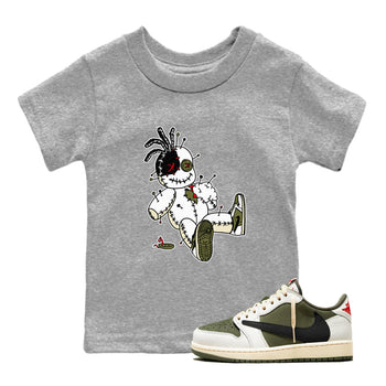 1s Travis Scott Medium Olive shirts to match jordans Voodoo Doll unique Halloween sneaker tee Air Jordan 1 Travis Scott Medium Olive SNRT Sneaker Tees streetwear brand Baby and Youth Heather Grey 1 cotton tee
