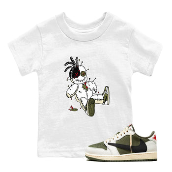 1s Travis Scott Medium Olive shirts to match jordans Voodoo Doll unique Halloween sneaker tee Air Jordan 1 Travis Scott Medium Olive SNRT Sneaker Tees streetwear brand Baby and Youth White 1 cotton tee