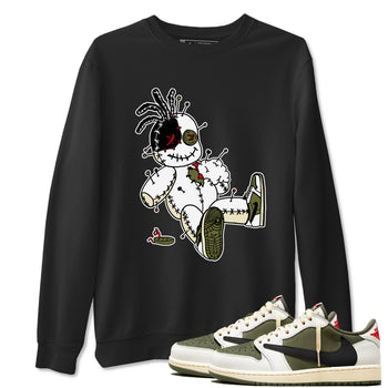 1s Travis Scott Medium Olive shirts to match jordans Voodoo Doll unique Halloween sneaker tee Air Jordan 1 Travis Scott Medium Olive SNRT Sneaker Tees streetwear brand Black 1 unisex cotton tee