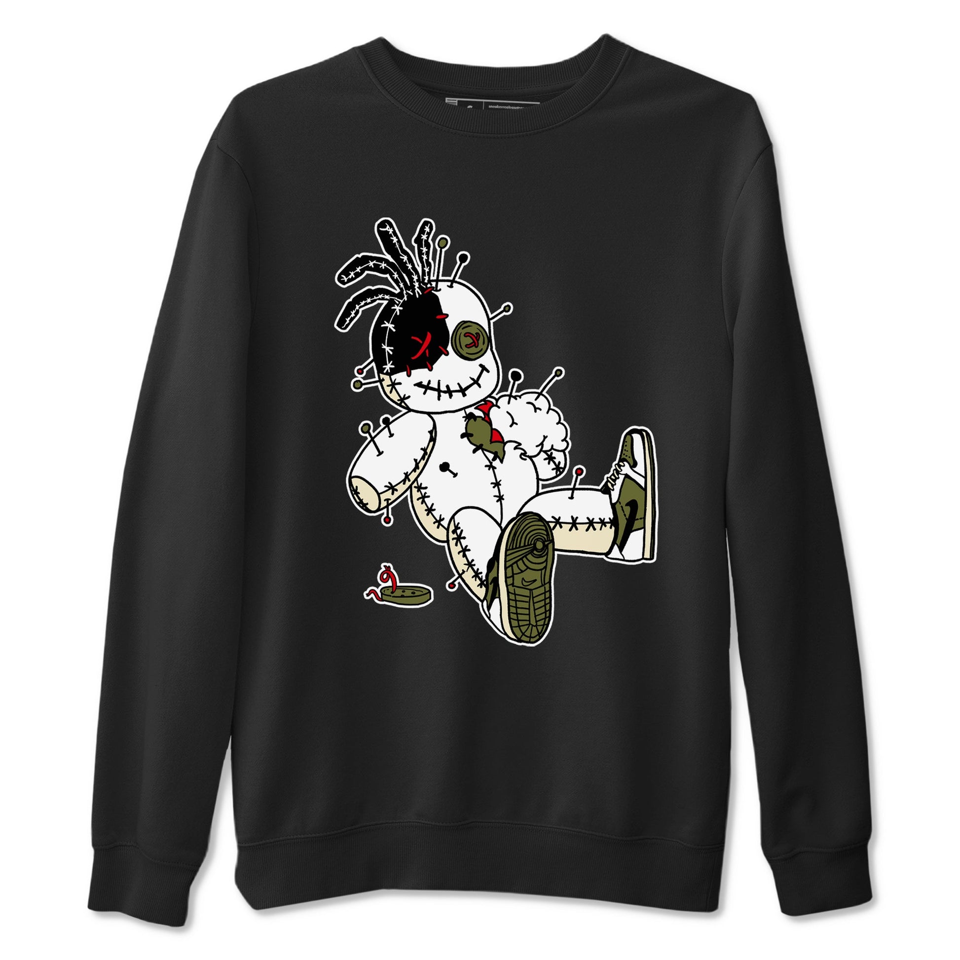 1s Travis Scott Medium Olive shirts to match jordans Voodoo Doll unique Halloween sneaker tee Air Jordan 1 Travis Scott Medium Olive SNRT Sneaker Tees streetwear brand Black 2 unisex cotton tee