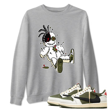 1s Travis Scott Medium Olive shirts to match jordans Voodoo Doll unique Halloween sneaker tee Air Jordan 1 Travis Scott Medium Olive SNRT Sneaker Tees streetwear brand Heather Grey 1 unisex cotton tee