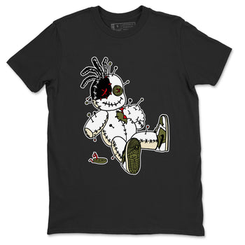 1s Travis Scott Medium Olive shirts to match jordans Voodoo Doll unique Halloween sneaker tee Air Jordan 1 Travis Scott Medium Olive SNRT Sneaker Tees streetwear brand Black 2 unisex cotton tee