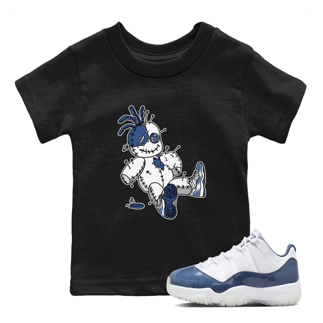 AJ11 Diffused Blue shirts to match jordans Voodoo Doll unique Halloween sneaker tee Air Jordan 11 Diffused Blue SNRT Sneaker Tees streetwear brand Baby and Youth Black 1 cotton tee