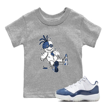 AJ11 Diffused Blue shirts to match jordans Voodoo Doll unique Halloween sneaker tee Air Jordan 11 Diffused Blue SNRT Sneaker Tees streetwear brand Baby and Youth Heather Grey 1 cotton tee