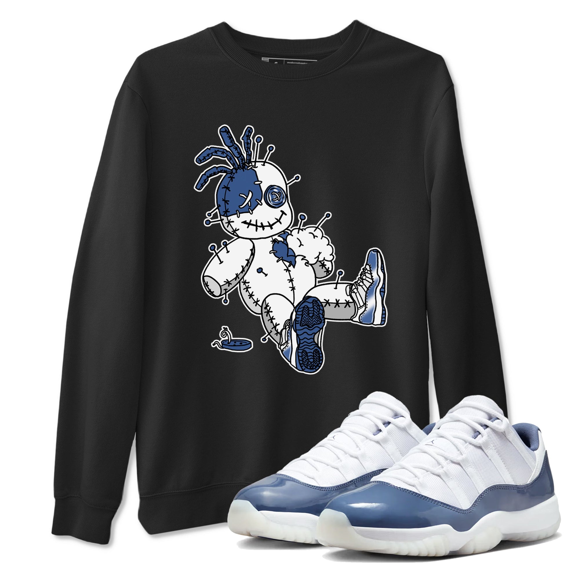 AJ11 Diffused Blue shirts to match jordans Voodoo Doll unique Halloween sneaker tee Air Jordan 11 Diffused Blue SNRT Sneaker Tees streetwear brand Black 1 unisex cotton tee
