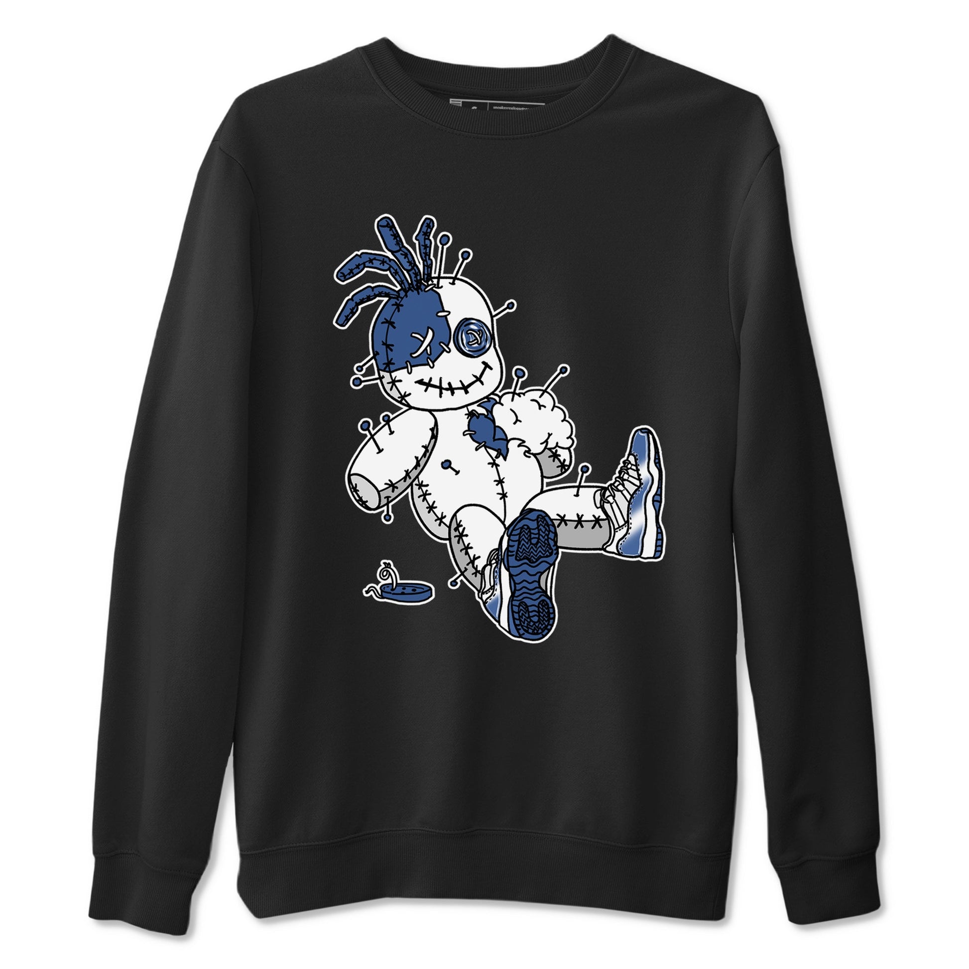 AJ11 Diffused Blue shirts to match jordans Voodoo Doll unique Halloween sneaker tee Air Jordan 11 Diffused Blue SNRT Sneaker Tees streetwear brand Black 2 unisex cotton tee