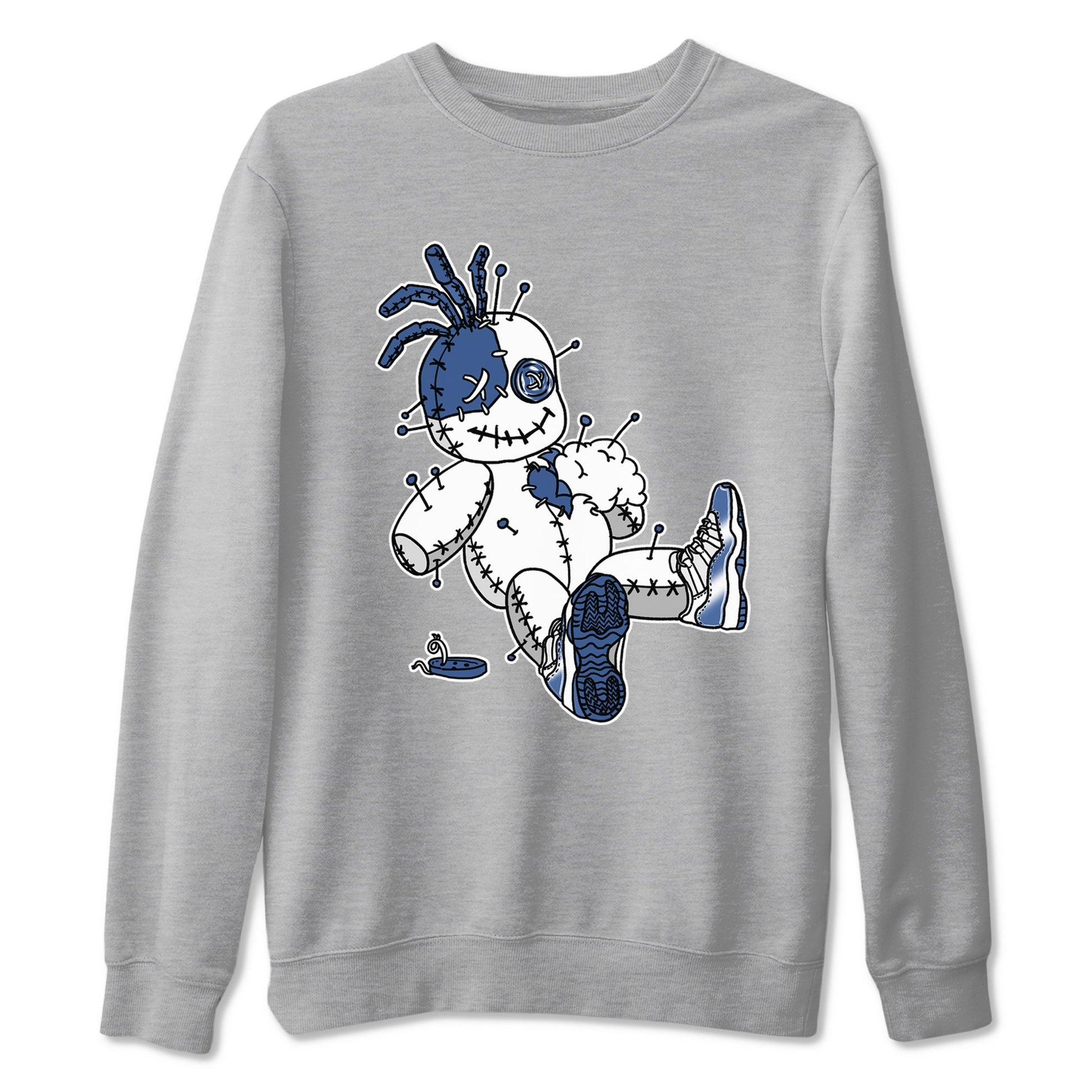 AJ11 Diffused Blue shirts to match jordans Voodoo Doll unique Halloween sneaker tee Air Jordan 11 Diffused Blue SNRT Sneaker Tees streetwear brand Heather Grey 2 unisex cotton tee