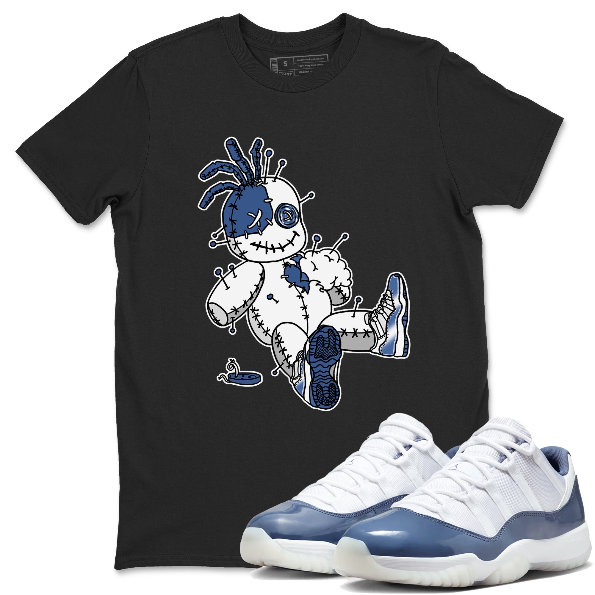AJ11 Diffused Blue shirts to match jordans Voodoo Doll unique Halloween sneaker tee Air Jordan 11 Diffused Blue SNRT Sneaker Tees streetwear brand Black 1 unisex cotton tee