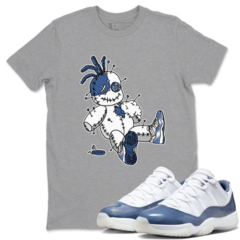 AJ11 Diffused Blue shirts to match jordans Voodoo Doll unique Halloween sneaker tee Air Jordan 11 Diffused Blue SNRT Sneaker Tees streetwear brand Heather Grey 1 unisex cotton tee