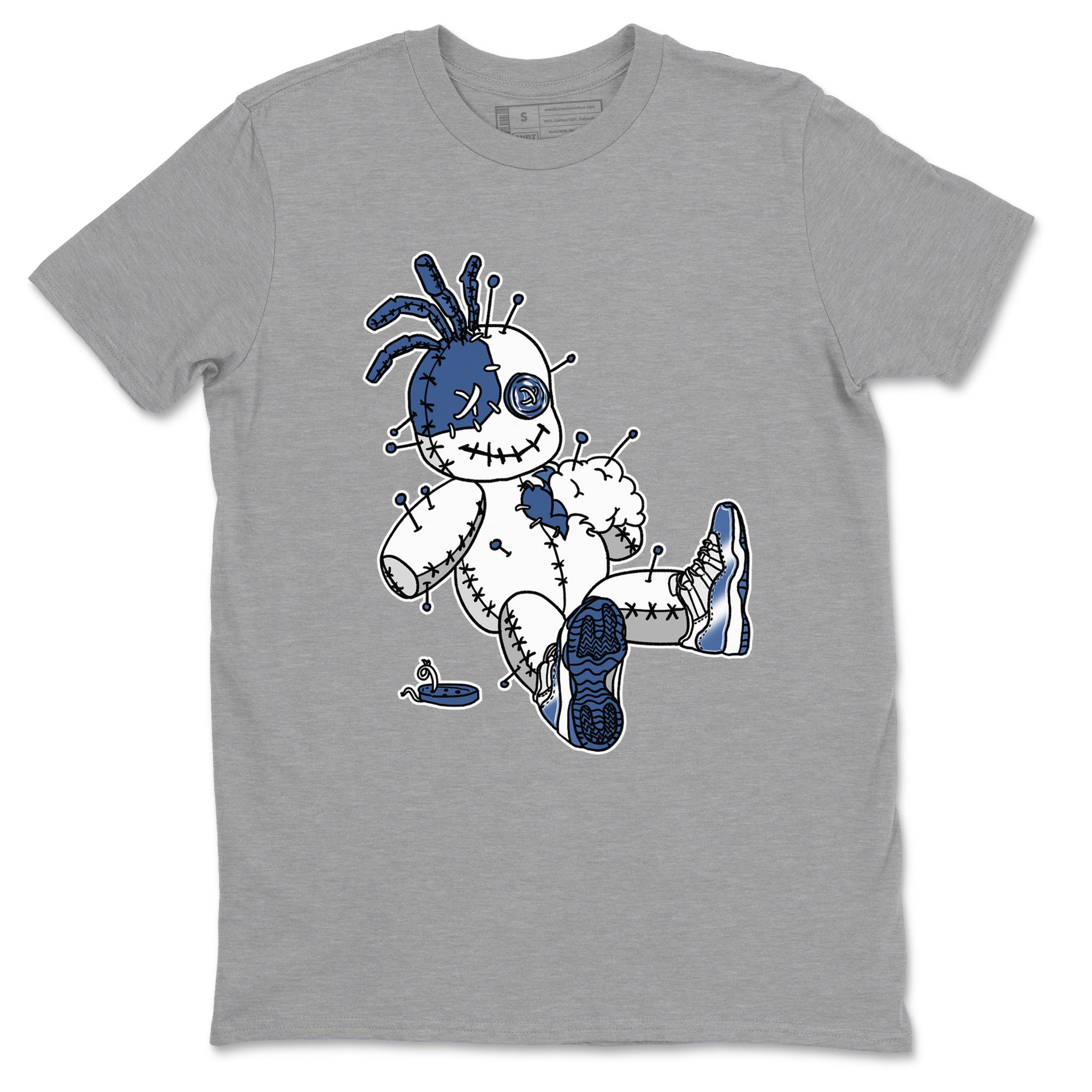 AJ11 Diffused Blue shirts to match jordans Voodoo Doll unique Halloween sneaker tee Air Jordan 11 Diffused Blue SNRT Sneaker Tees streetwear brand Heather Grey 2 unisex cotton tee