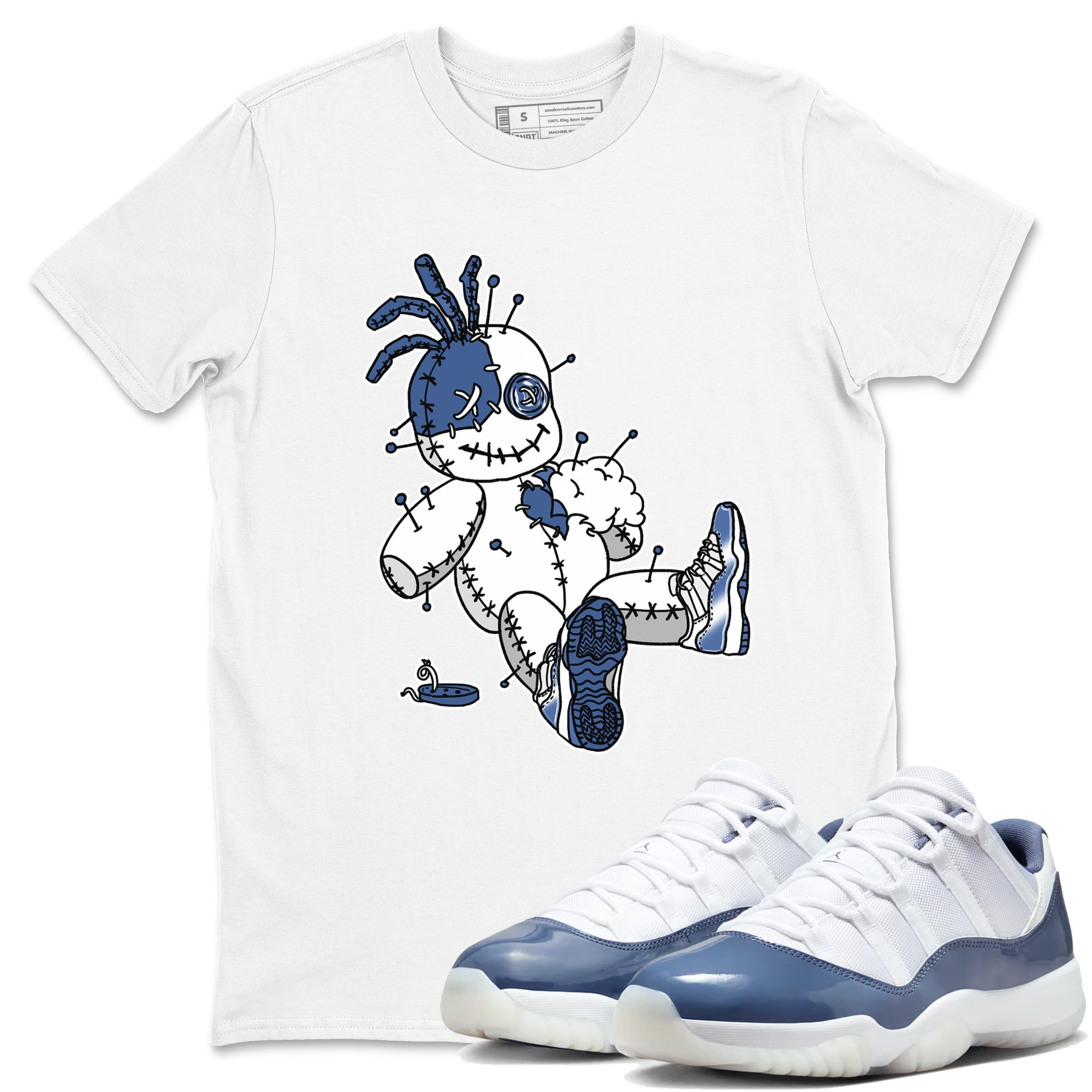 AJ11 Diffused Blue shirts to match jordans Voodoo Doll unique Halloween sneaker tee Air Jordan 11 Diffused Blue SNRT Sneaker Tees streetwear brand White 1 unisex cotton tee