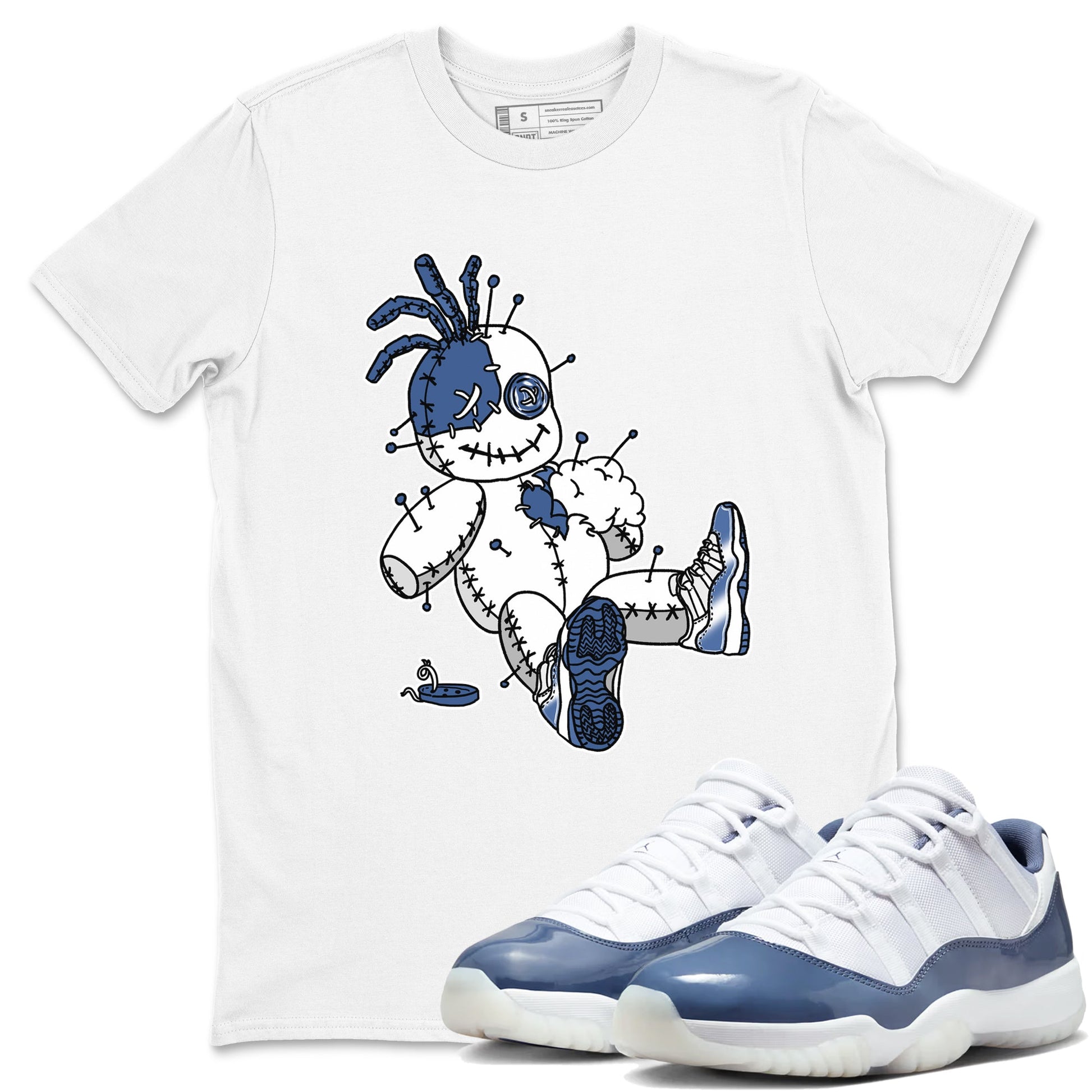 AJ11 Diffused Blue shirts to match jordans Voodoo Doll unique Halloween sneaker tee Air Jordan 11 Diffused Blue SNRT Sneaker Tees streetwear brand White 1 unisex cotton tee