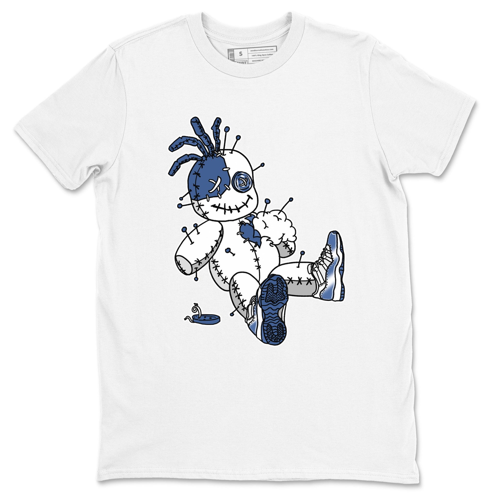 AJ11 Diffused Blue shirts to match jordans Voodoo Doll unique Halloween sneaker tee Air Jordan 11 Diffused Blue SNRT Sneaker Tees streetwear brand White 2 unisex cotton tee