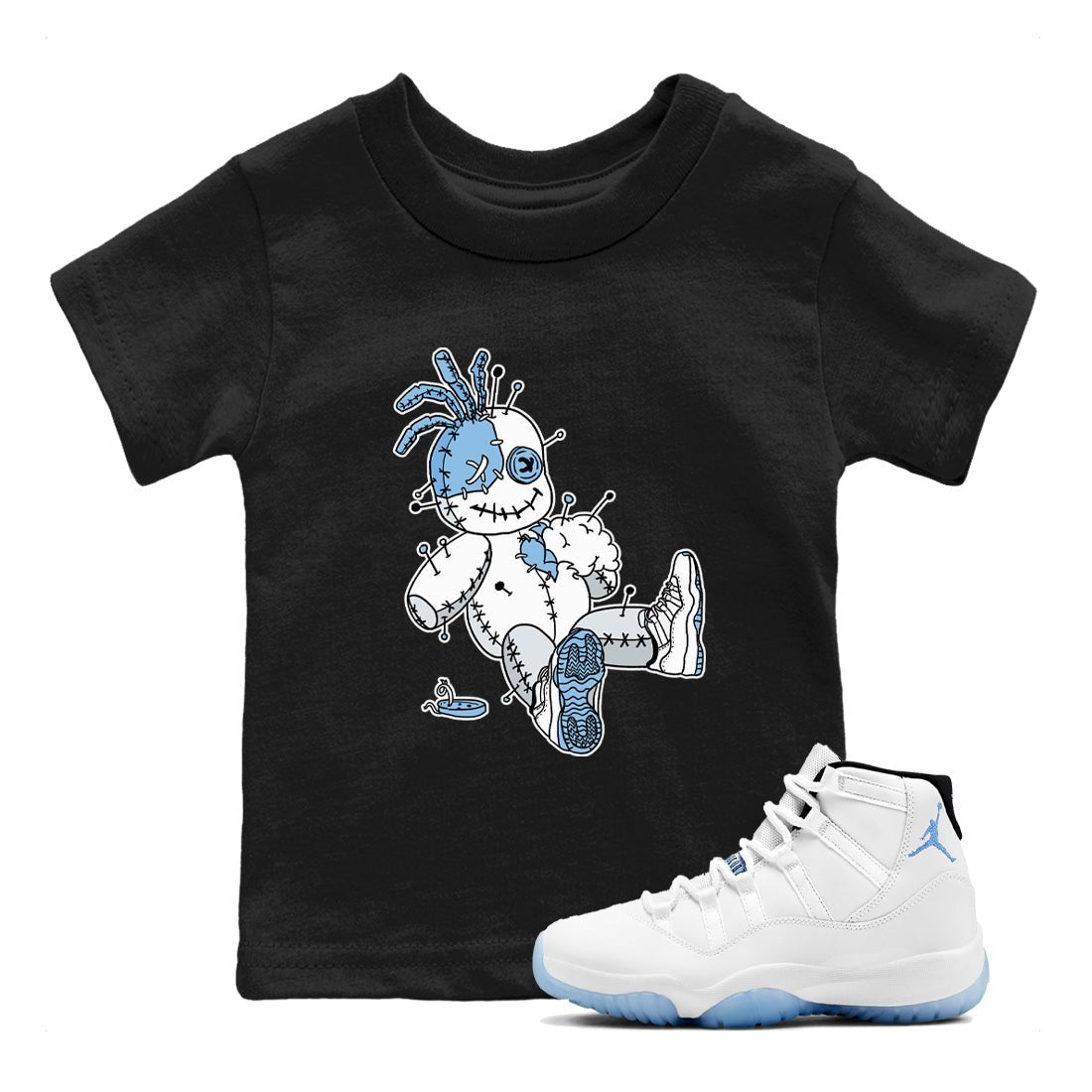 11s Legend Blue shirts to match jordans Voodoo Doll best t shirts to wear with jordans AJ11 Retro Legend Blue match shoes to clothes SNRT Sneaker Tees Youth Baby Black 1 tee