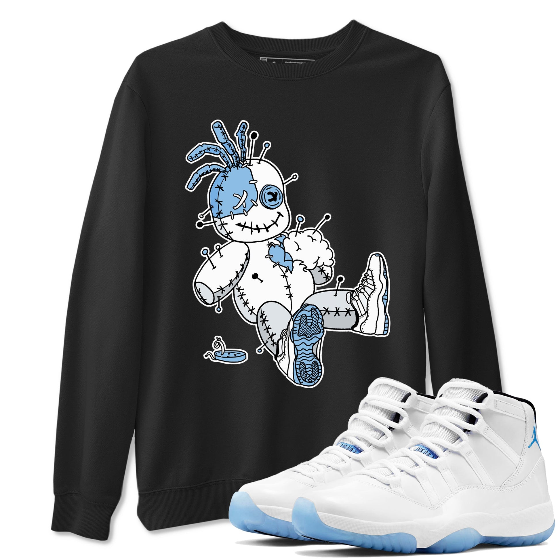11s Legend Blue shirts to match jordans Voodoo Doll best t shirts to wear with jordans AJ11 Retro Legend Blue match shoes to clothes SNRT Sneaker Tees unisex cotton Black 1 shirts