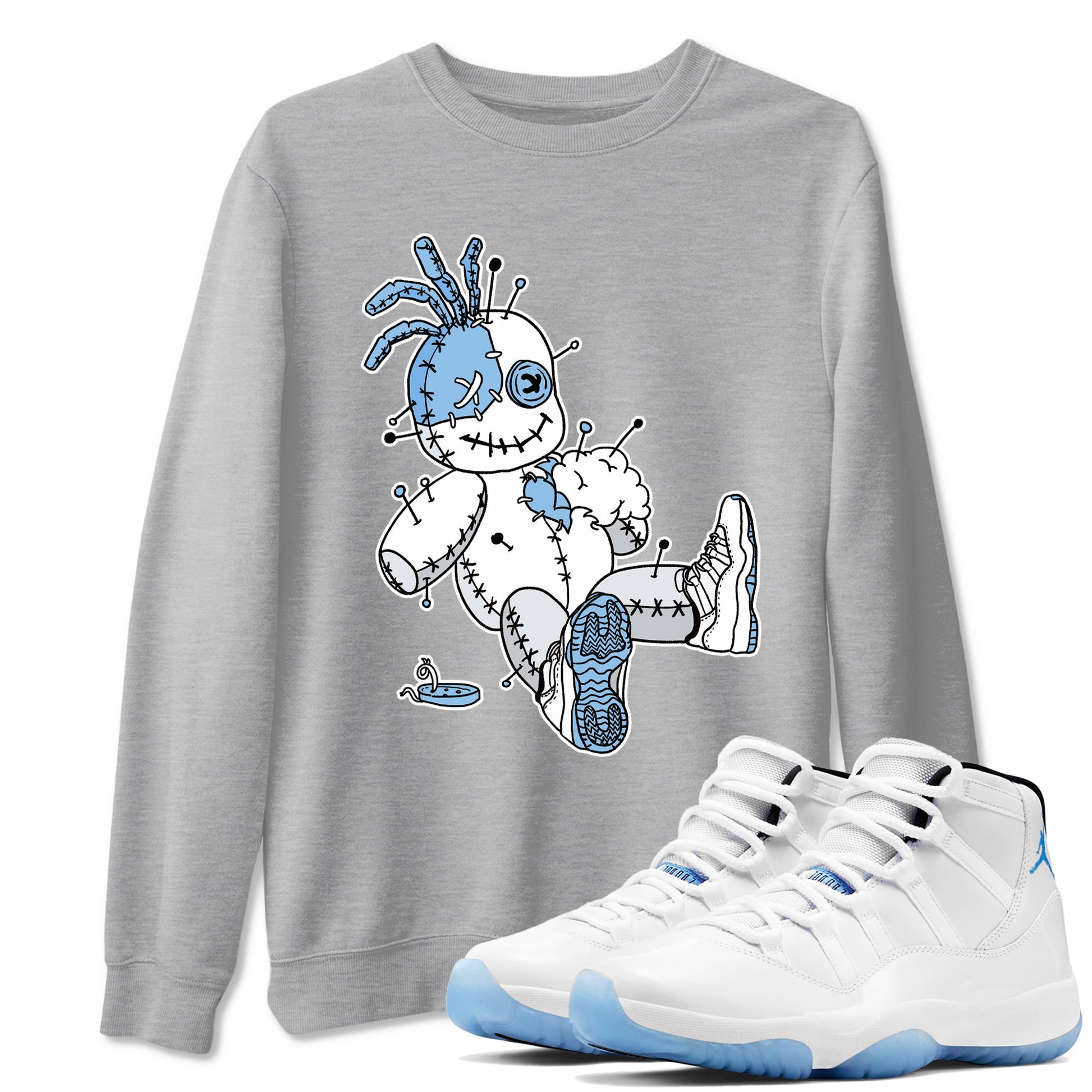 11s Legend Blue shirts to match jordans Voodoo Doll best t shirts to wear with jordans AJ11 Retro Legend Blue match shoes to clothes SNRT Sneaker Tees unisex cotton Heather Grey 1 shirts