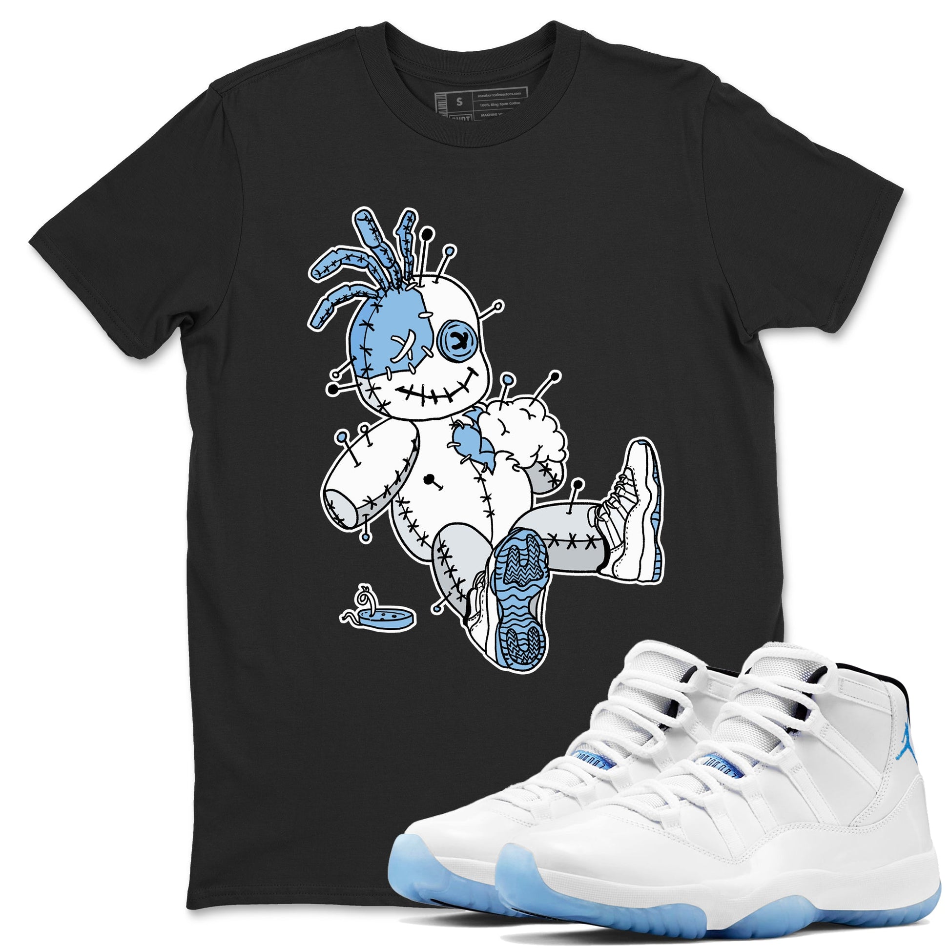 11s Legend Blue shirts to match jordans Voodoo Doll best t shirts to wear with jordans AJ11 Retro Legend Blue match shoes to clothes SNRT Sneaker Tees unisex cotton Black 1 shirts