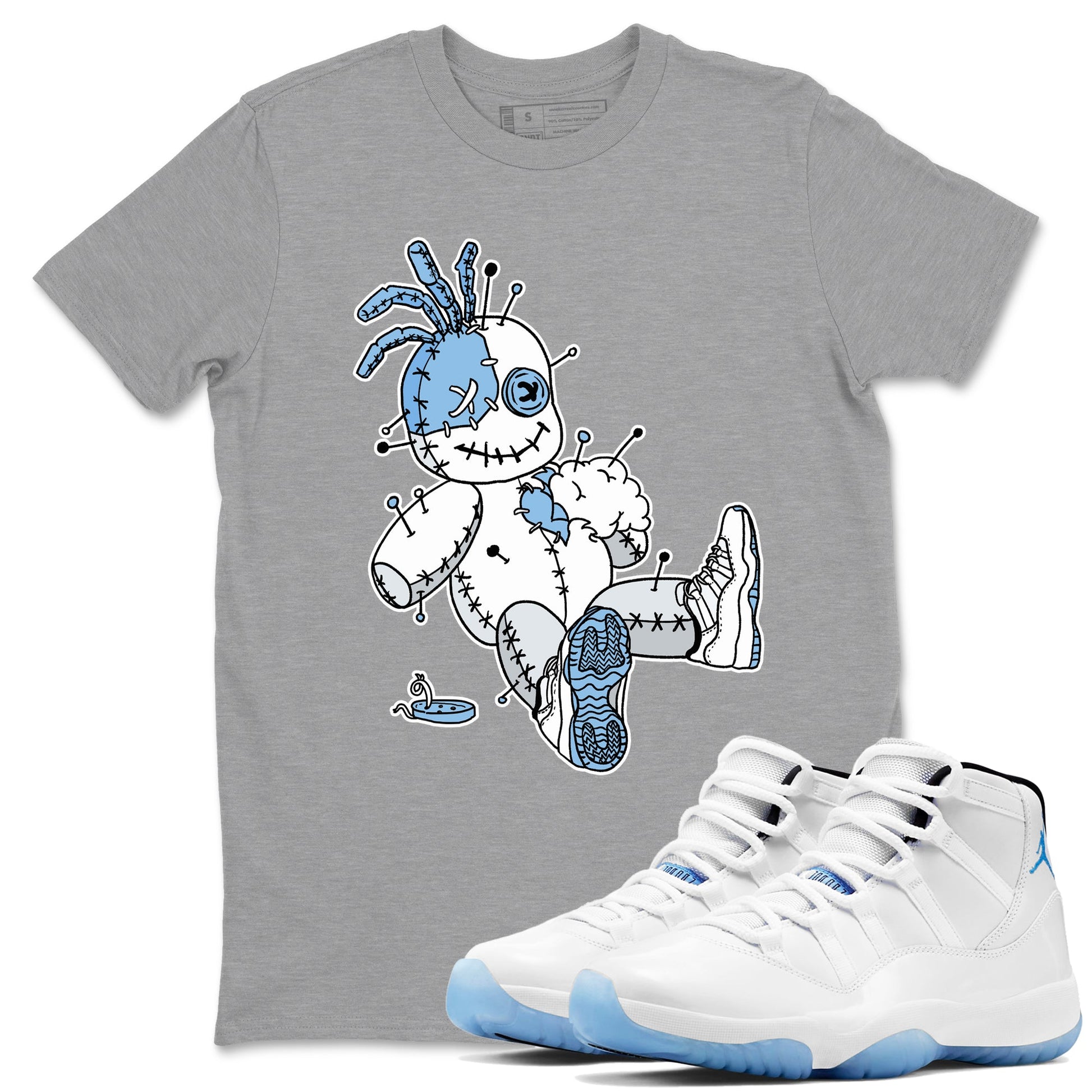 11s Legend Blue shirts to match jordans Voodoo Doll best t shirts to wear with jordans AJ11 Retro Legend Blue match shoes to clothes SNRT Sneaker Tees unisex cotton Heather Grey 1 shirts