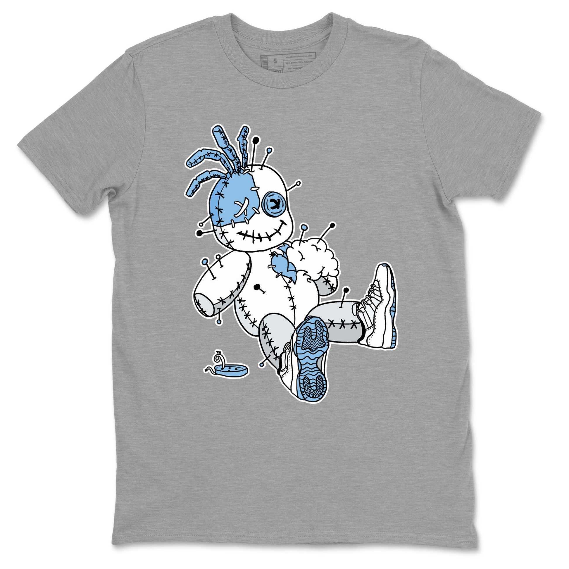 11s Legend Blue shirts to match jordans Voodoo Doll best t shirts to wear with jordans AJ11 Retro Legend Blue match shoes to clothes SNRT Sneaker Tees unisex cotton Heather Grey 2 shirts