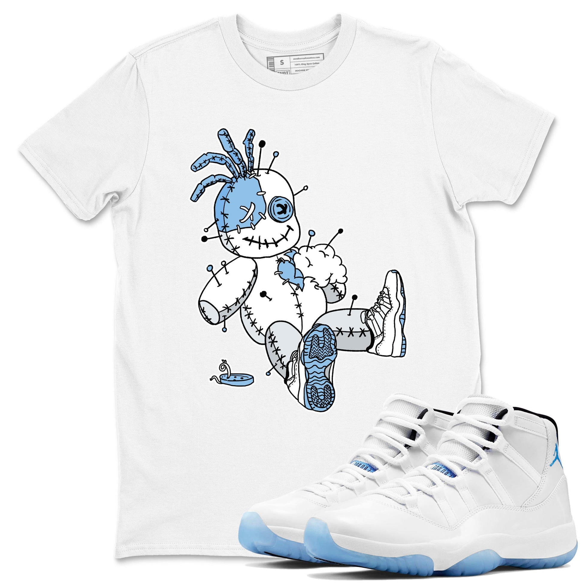 11s Legend Blue shirts to match jordans Voodoo Doll best t shirts to wear with jordans AJ11 Retro Legend Blue match shoes to clothes SNRT Sneaker Tees unisex cotton White 1 shirts