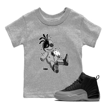 12s Black Wolf Grey shirts to match jordans Voodoo Doll unique Halloween sneaker tee 12s Baron SNRT Sneaker Release Tees Youth Baby Heather Grey 1 crew neck shirts