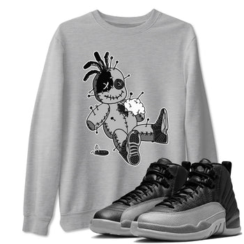 12s Black Wolf Grey shirts to match jordans Voodoo Doll unique Halloween sneaker tee 12s Baron SNRT Sneaker Release Tees unisex cotton Heather Grey 1 crew neck shirts