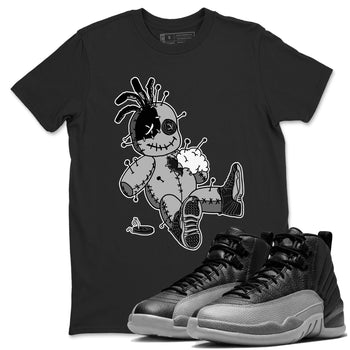 12s Black Wolf Grey shirts to match jordans Voodoo Doll unique Halloween sneaker tee 12s Baron SNRT Sneaker Release Tees unisex cotton Black 1 crew neck shirts
