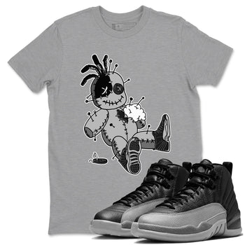 12s Black Wolf Grey shirts to match jordans Voodoo Doll unique Halloween sneaker tee 12s Baron SNRT Sneaker Release Tees unisex cotton Heather Grey 1 crew neck shirts