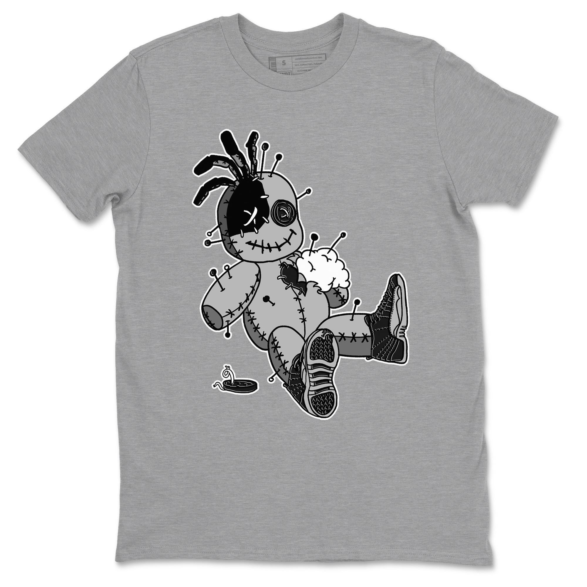 12s Black Wolf Grey shirts to match jordans Voodoo Doll unique Halloween sneaker tee 12s Baron SNRT Sneaker Release Tees unisex cotton Heather Grey 2 crew neck shirts