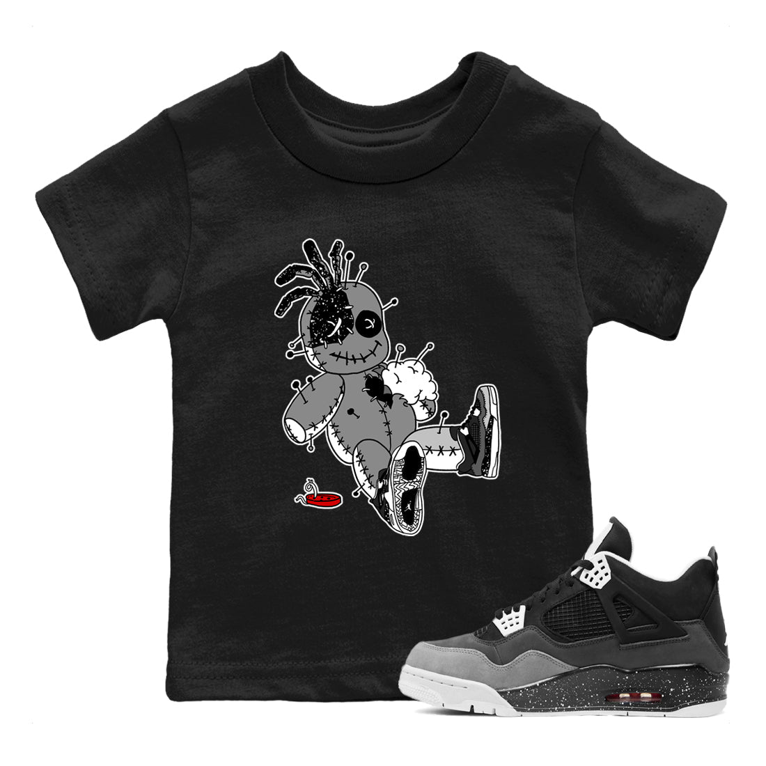 AJ4 Fear t shirts to match sneakers Voodoo Doll sneaker match tees Air Jordan 4 Fear tee SNRT Sneaker Tees Youth Baby Black 1 tee