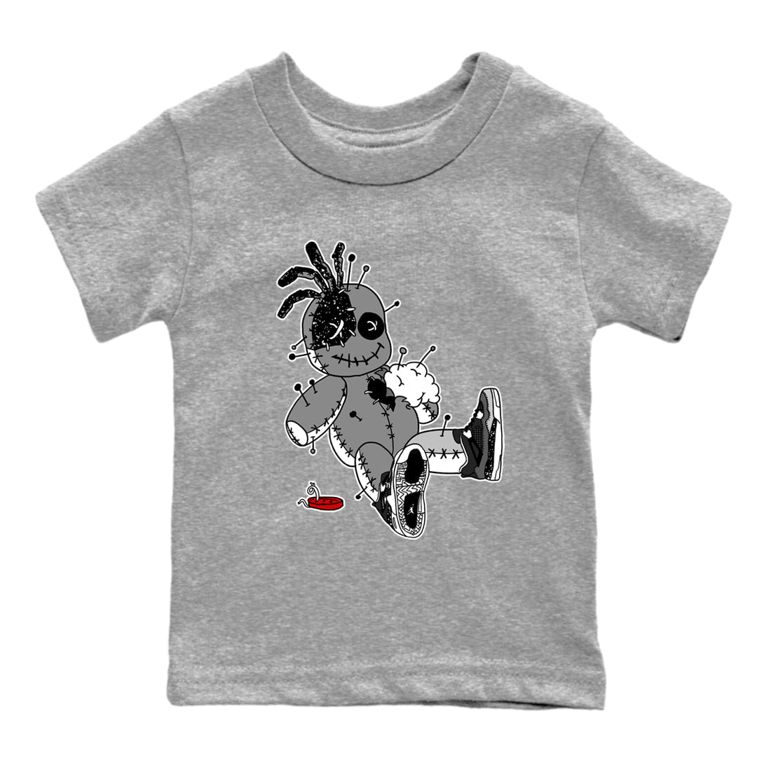 AJ4 Fear t shirts to match sneakers Voodoo Doll sneaker match tees Air Jordan 4 Fear tee SNRT Sneaker Tees Youth Baby Heather Grey 2 tee