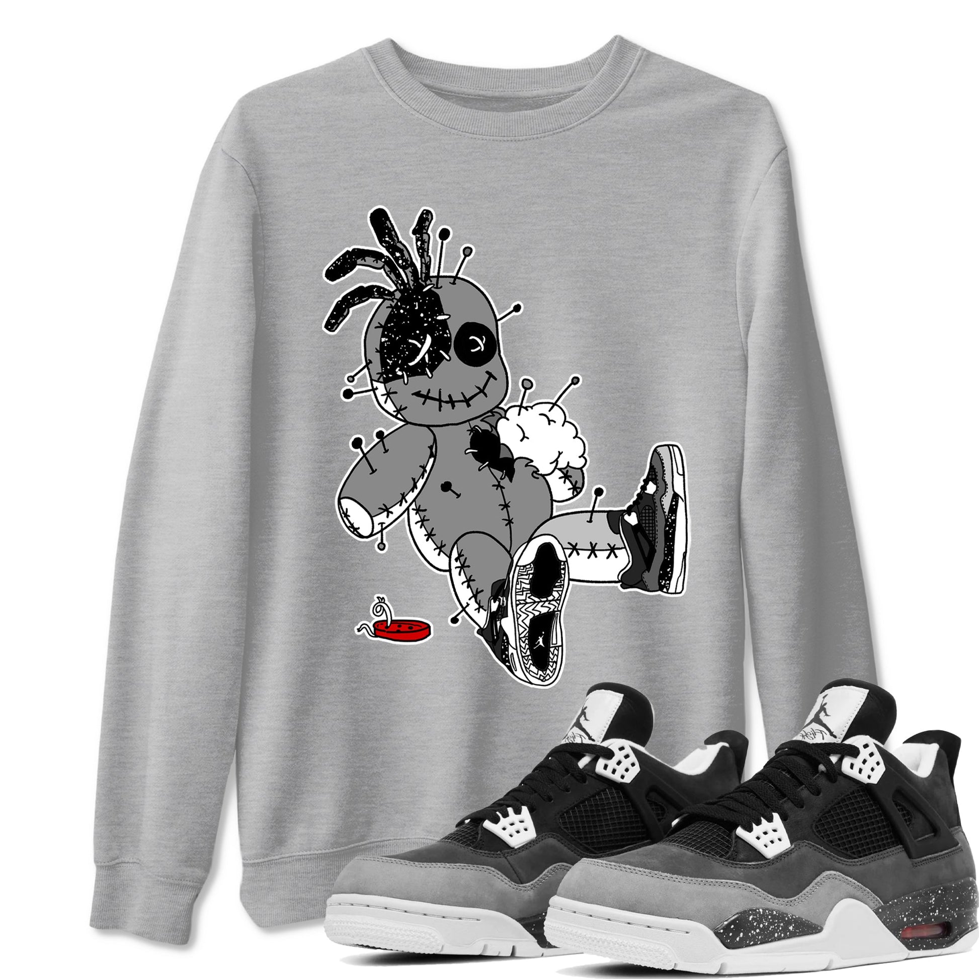 AJ4 Fear t shirts to match sneakers Voodoo Doll sneaker match tees Air Jordan 4 Fear tee SNRT Sneaker Tees unisex cotton Heather Grey 1 shirts