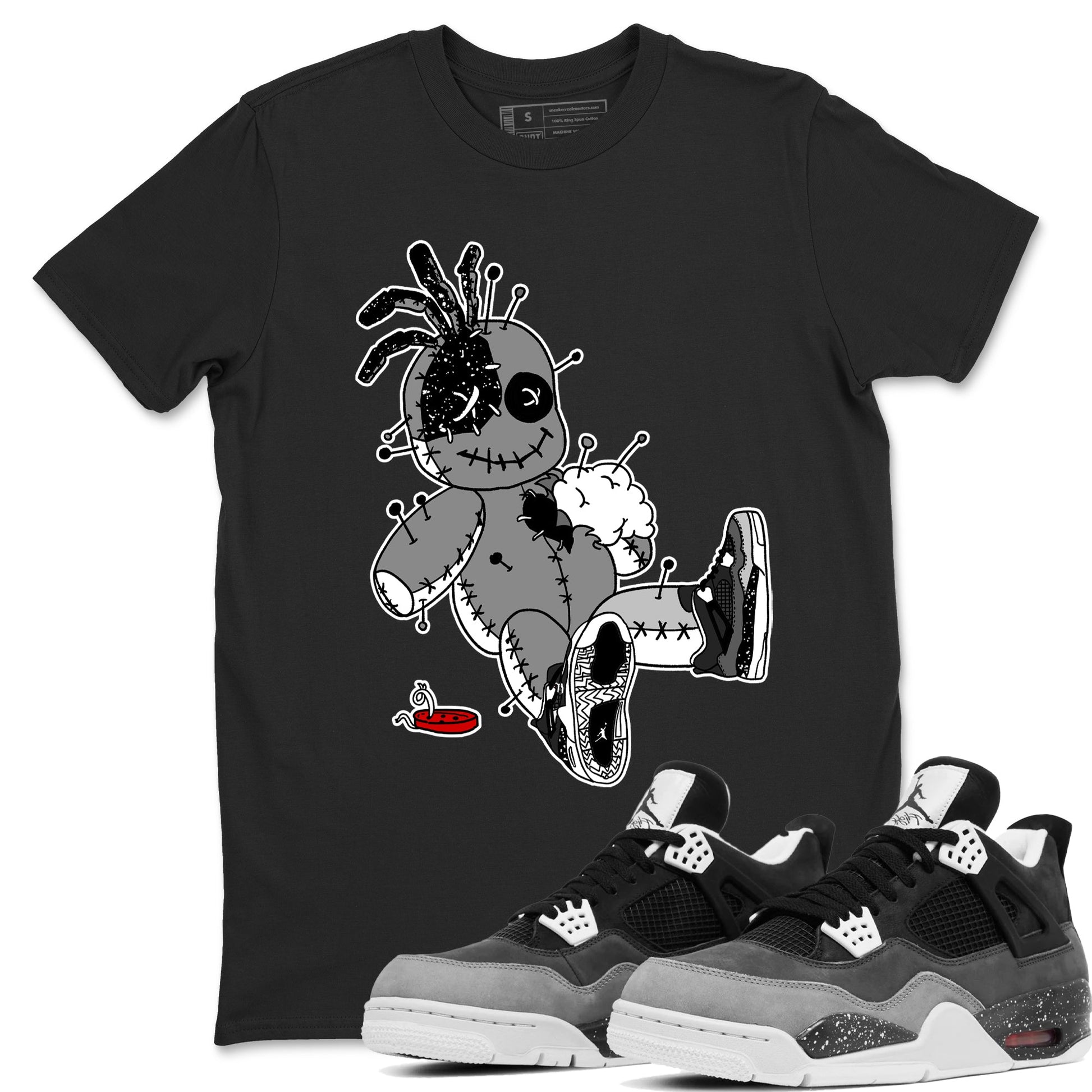 AJ4 Fear t shirts to match sneakers Voodoo Doll sneaker match tees Air Jordan 4 Fear tee SNRT Sneaker Tees unisex cotton Black 1 shirts