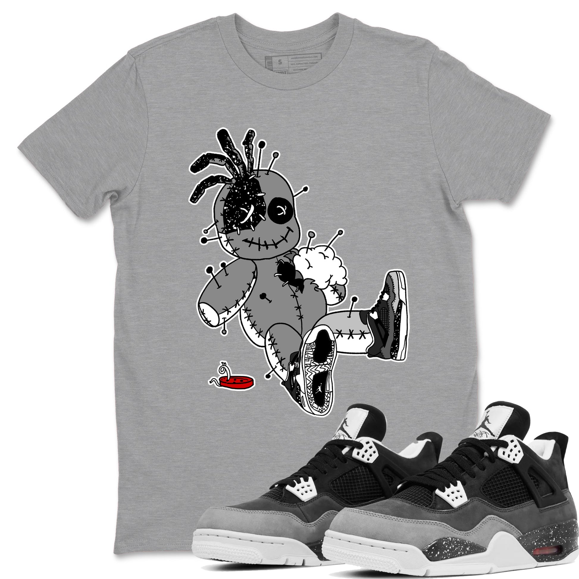 AJ4 Fear t shirts to match sneakers Voodoo Doll sneaker match tees Air Jordan 4 Fear tee SNRT Sneaker Tees unisex cotton Heather Grey 1 shirts