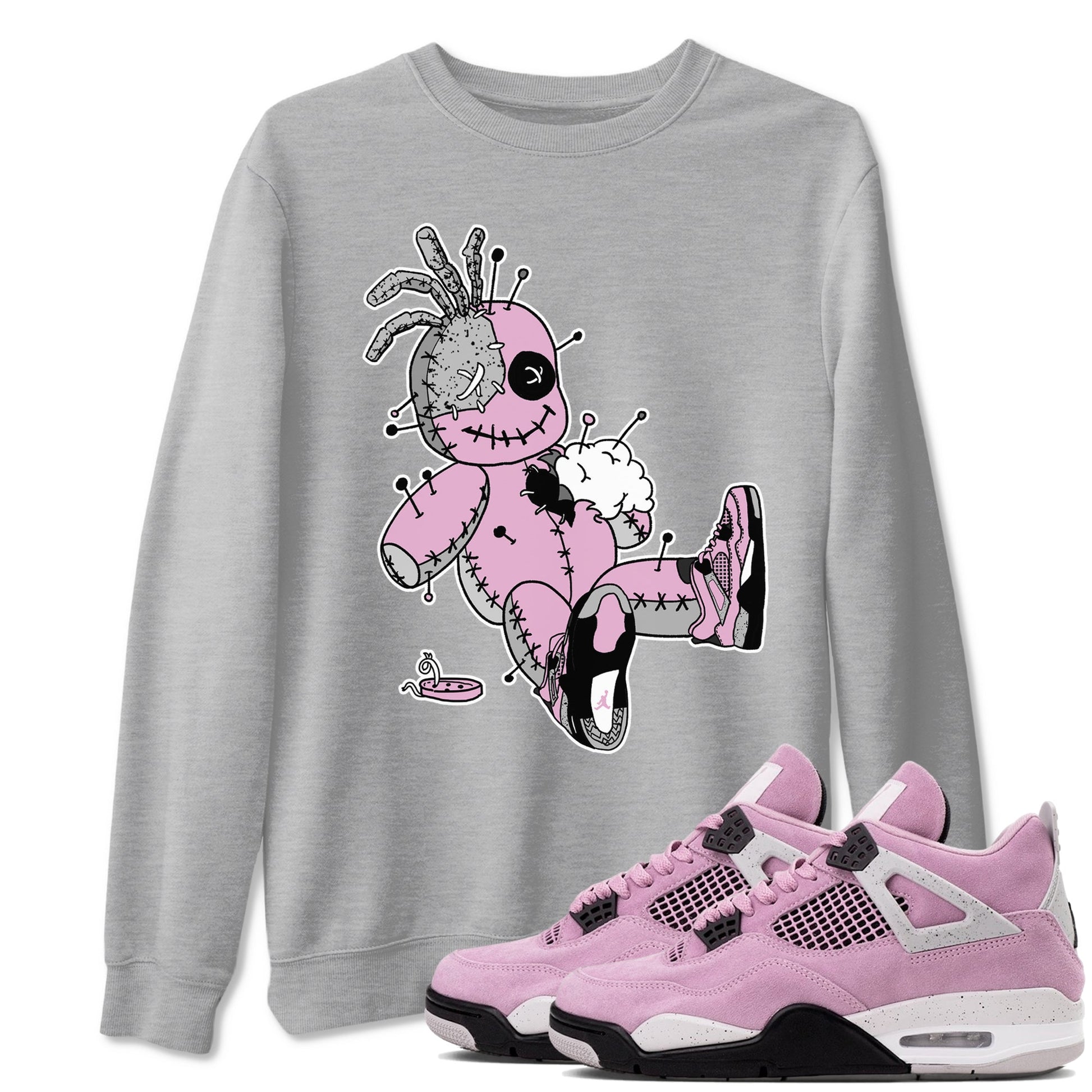 4s Retro Orchid shirts to match jordans Voodoo Doll sneaker match tees Air Jordan 4 WMNS Orchid match shoes to clothes SNRT Sneaker Tees unisex cotton Heather Grey 1 shirts