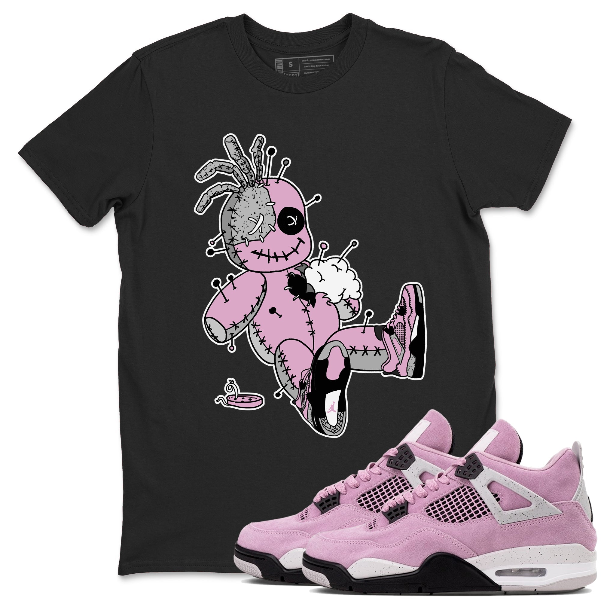 4s Retro Orchid shirts to match jordans Voodoo Doll sneaker match tees Air Jordan 4 WMNS Orchid match shoes to clothes SNRT Sneaker Tees unisex cotton Black 1 shirts