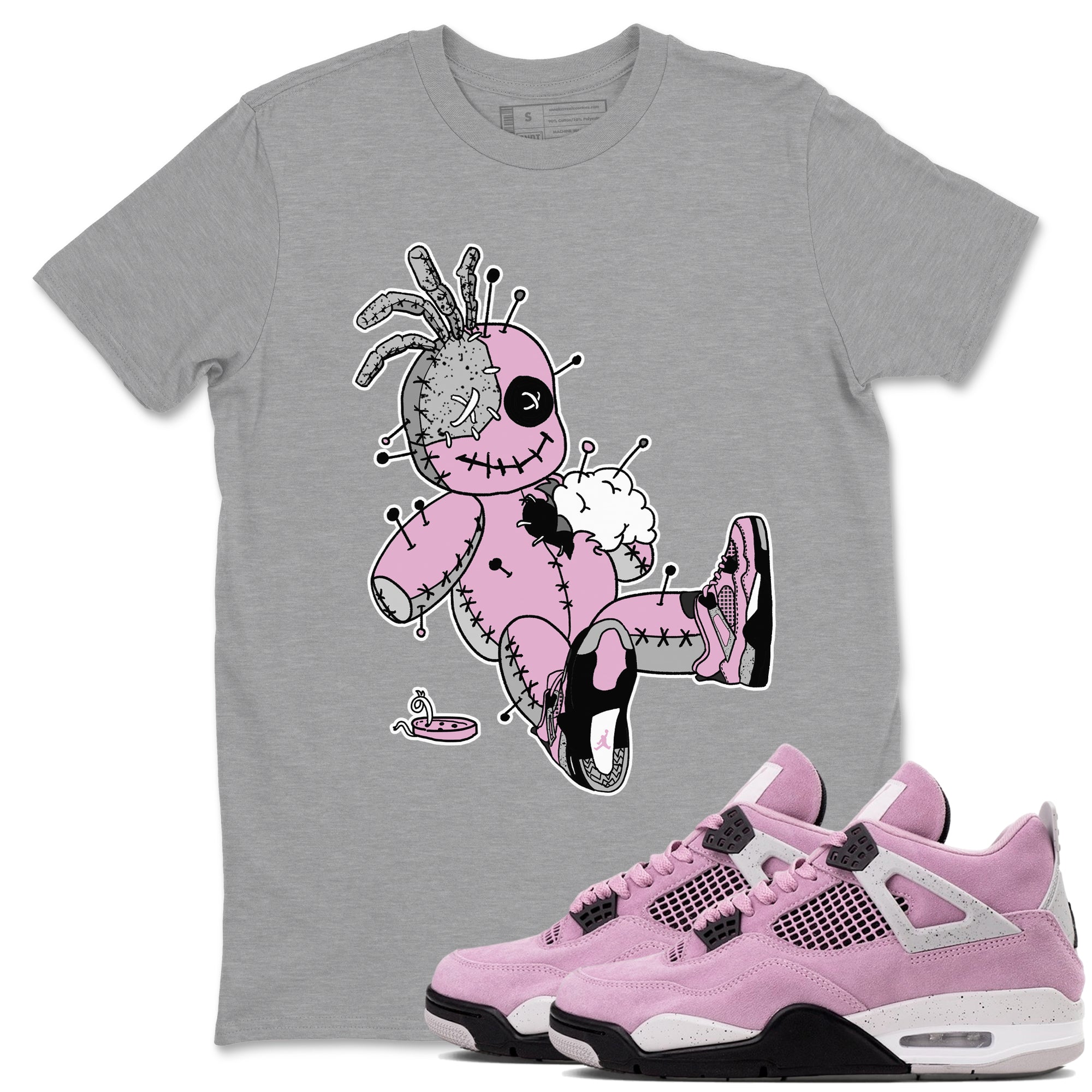 4s Retro Orchid shirts to match jordans Voodoo Doll sneaker match tees Air Jordan 4 WMNS Orchid match shoes to clothes SNRT Sneaker Tees unisex cotton Heather Grey 1 shirts