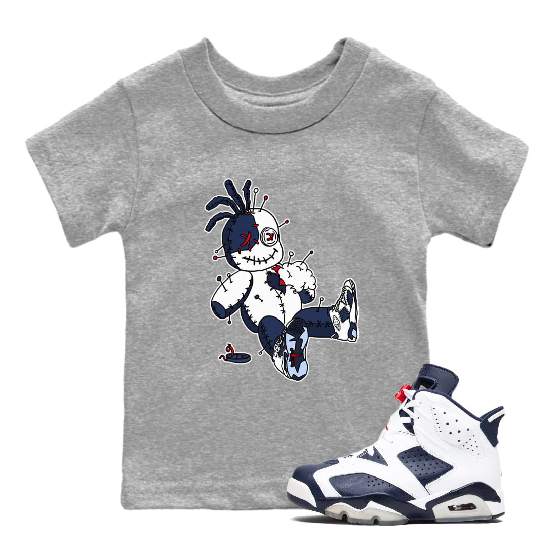 6s Olympic shirts to match jordans Voodoo Doll unique Halloween sneaker tee Air Jordan 6 Olympic SNRT Sneaker Tees streetwear brand Baby and Youth Heather Grey 1 cotton tee