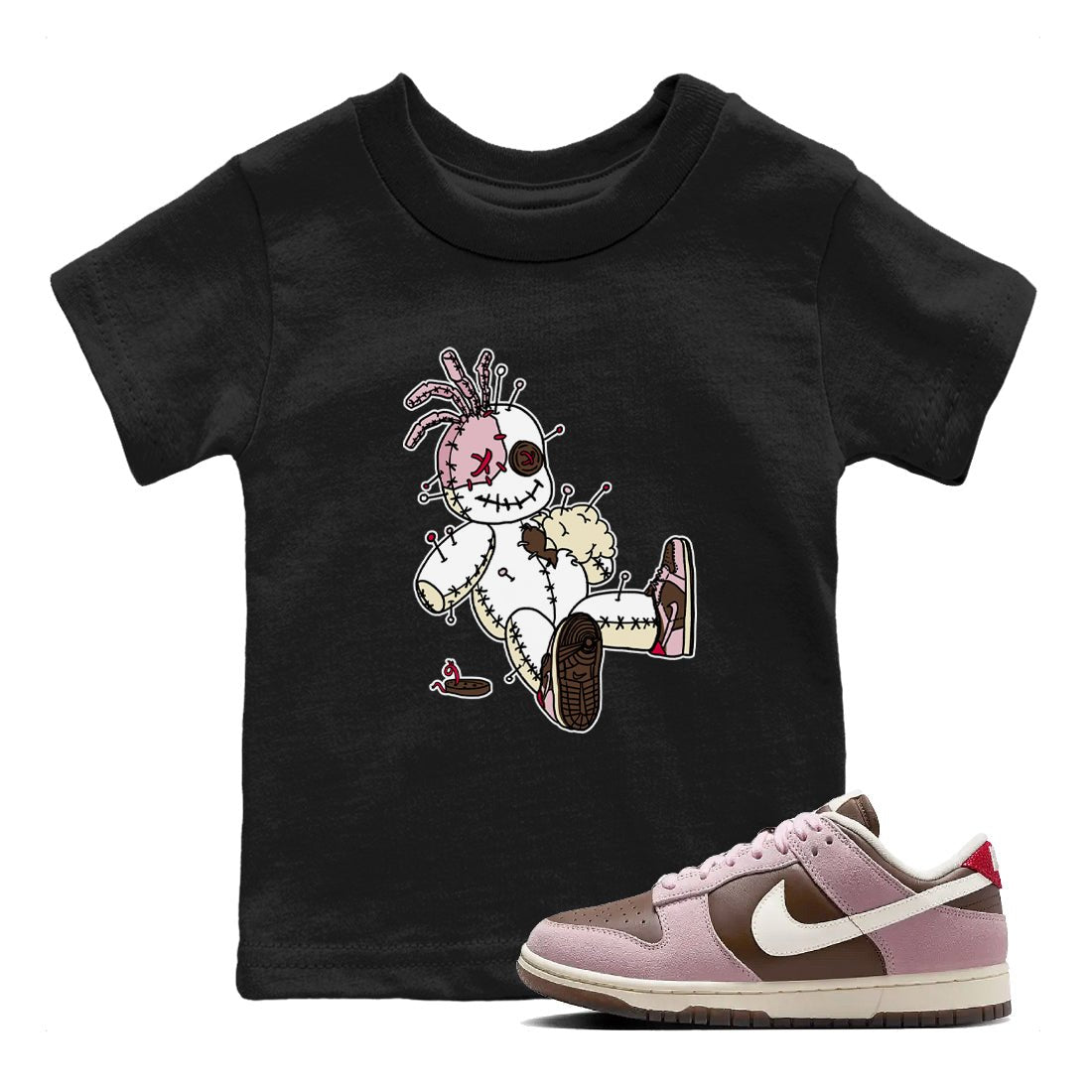 Dunk Cacao Wow And Pink Foam shirts to match jordans Voodoo Doll unique Halloween sneaker tee Dunk Cacao Wow And Pink Foam SNRT Sneaker Tees streetwear brand Baby and Youth Black 1 cotton tee