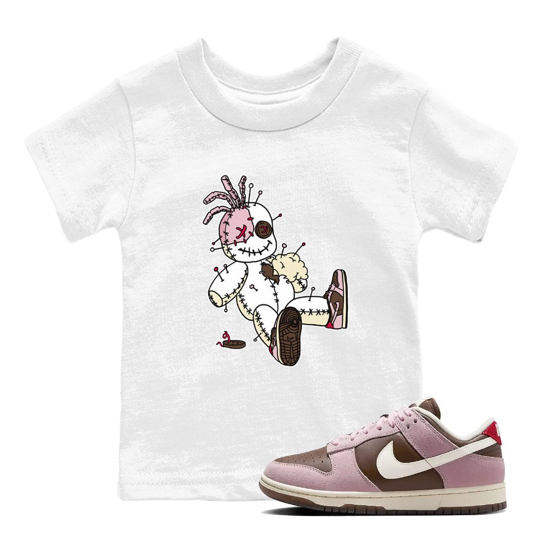Dunk Cacao Wow And Pink Foam shirts to match jordans Voodoo Doll unique Halloween sneaker tee Dunk Cacao Wow And Pink Foam SNRT Sneaker Tees streetwear brand Baby and Youth White 1 cotton tee
