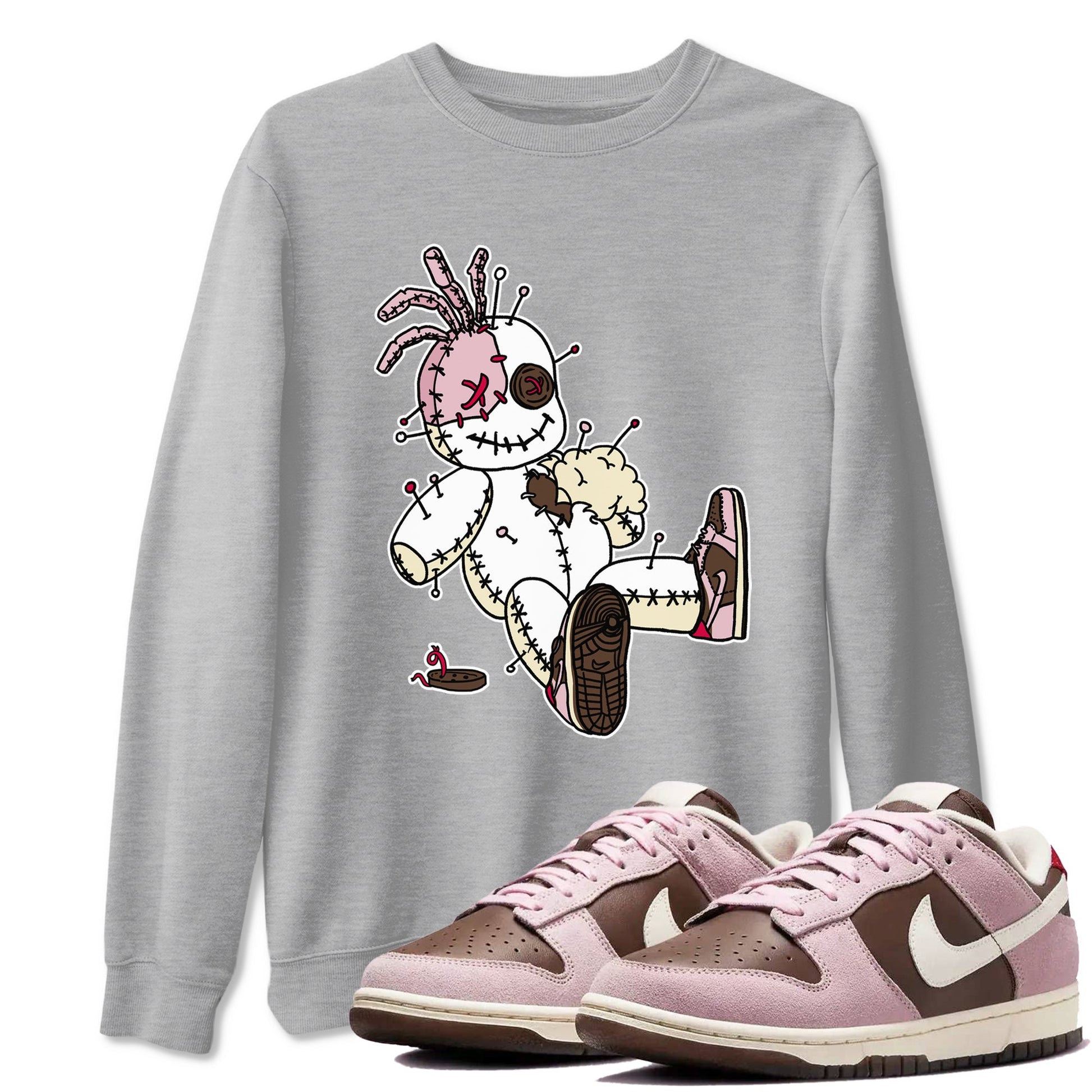 Dunk Cacao Wow And Pink Foam shirts to match jordans Voodoo Doll unique Halloween sneaker tee Dunk Cacao Wow And Pink Foam SNRT Sneaker Tees streetwear brand Heather Grey 1 unisex cotton tee
