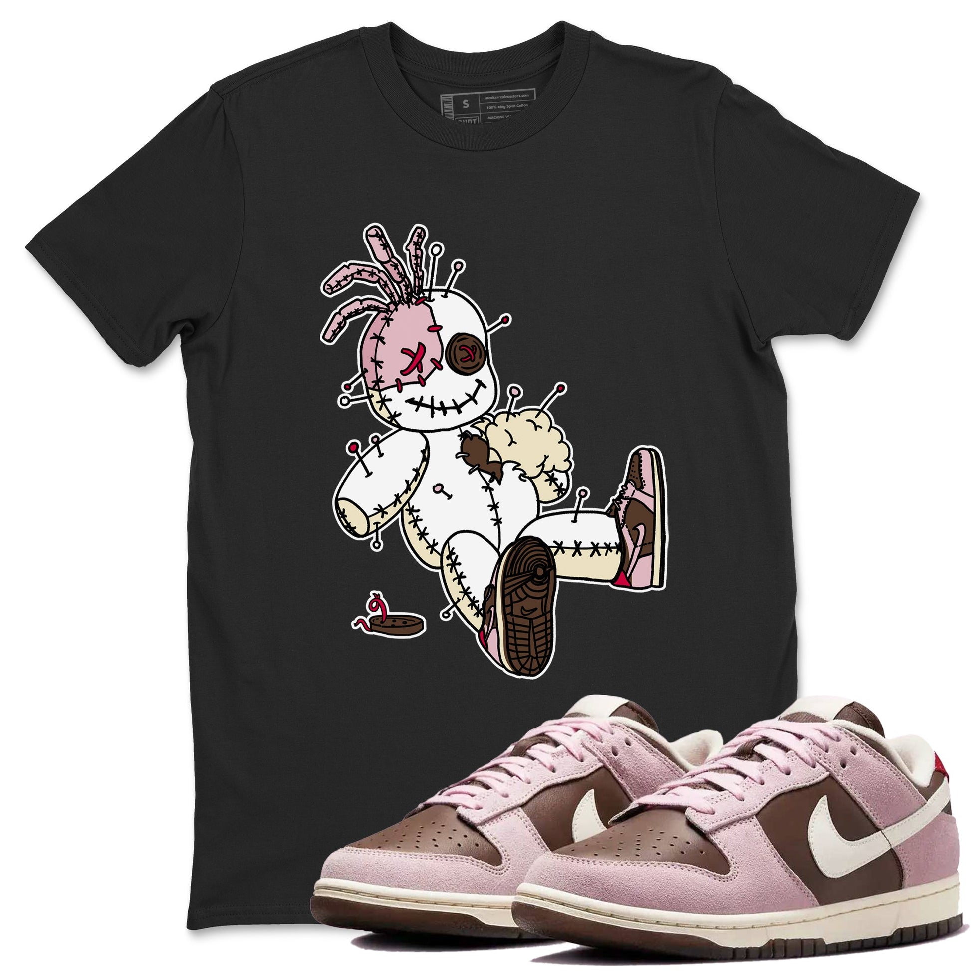 Dunk Cacao Wow And Pink Foam shirts to match jordans Voodoo Doll unique Halloween sneaker tee Dunk Cacao Wow And Pink Foam SNRT Sneaker Tees streetwear brand Black 1 unisex cotton tee