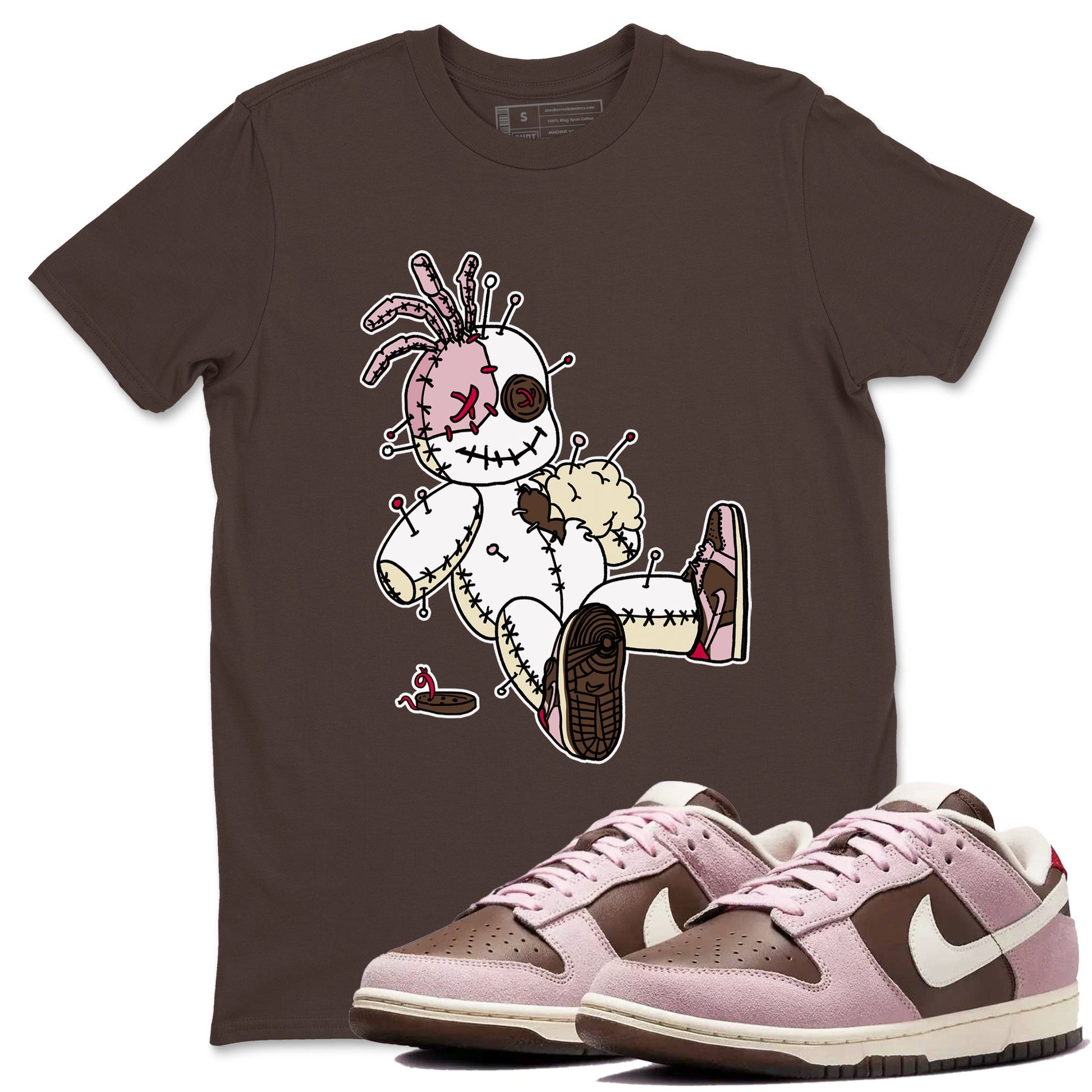 Dunk Cacao Wow And Pink Foam shirts to match jordans Voodoo Doll unique Halloween sneaker tee Dunk Cacao Wow And Pink Foam SNRT Sneaker Tees streetwear brand Dark Chocolate 1 unisex cotton tee