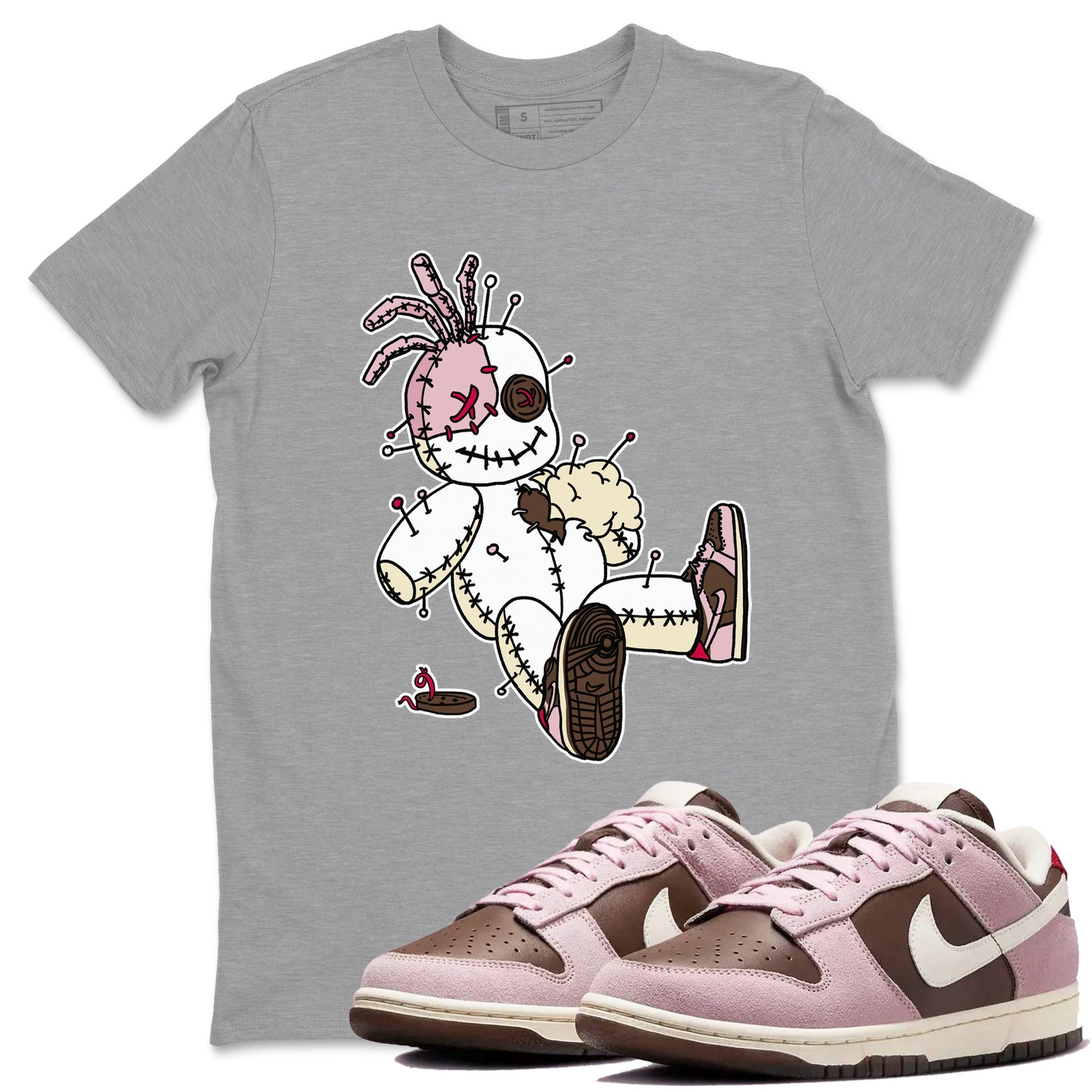 Dunk Cacao Wow And Pink Foam shirts to match jordans Voodoo Doll unique Halloween sneaker tee Dunk Cacao Wow And Pink Foam SNRT Sneaker Tees streetwear brand Heather Grey 1 unisex cotton tee