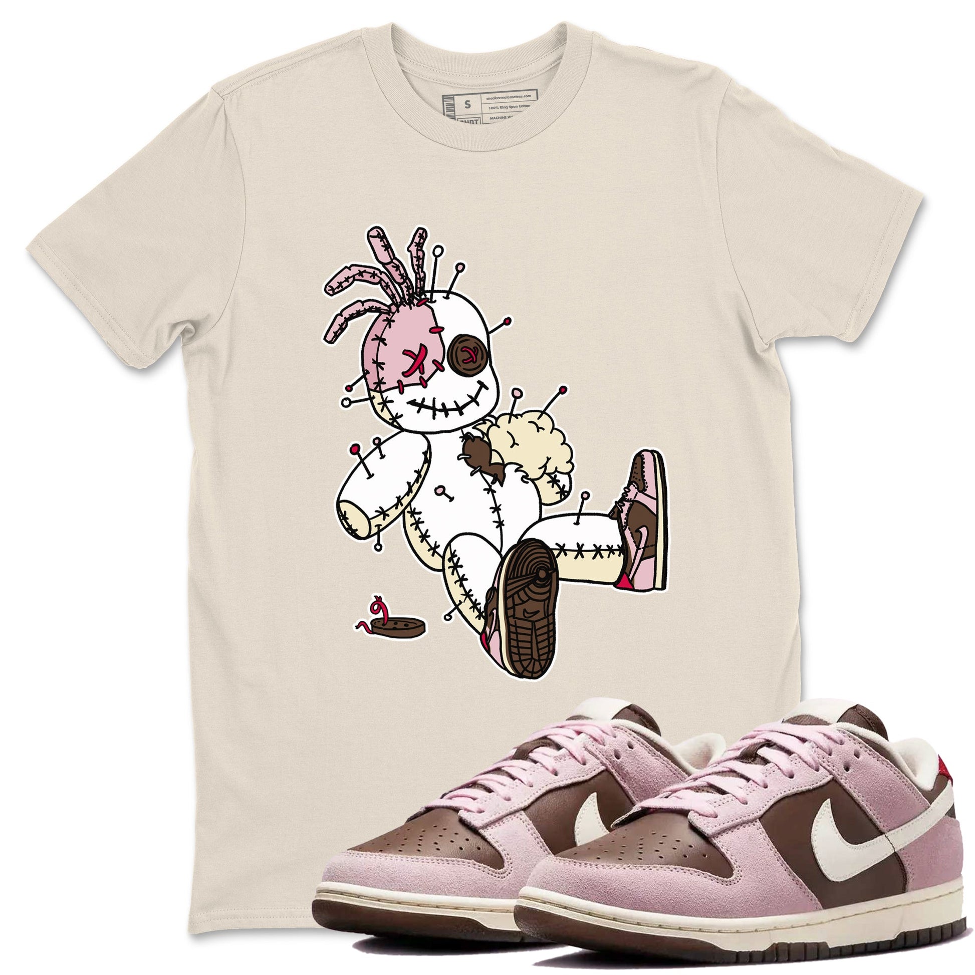 Dunk Cacao Wow And Pink Foam shirts to match jordans Voodoo Doll unique Halloween sneaker tee Dunk Cacao Wow And Pink Foam SNRT Sneaker Tees streetwear brand Natural 1 unisex cotton tee